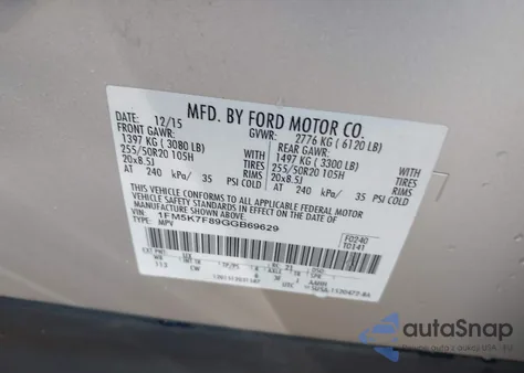 2016 Ford Explorer Limited из США, поврежденный, VIN 1FM5K7F89GGB69629